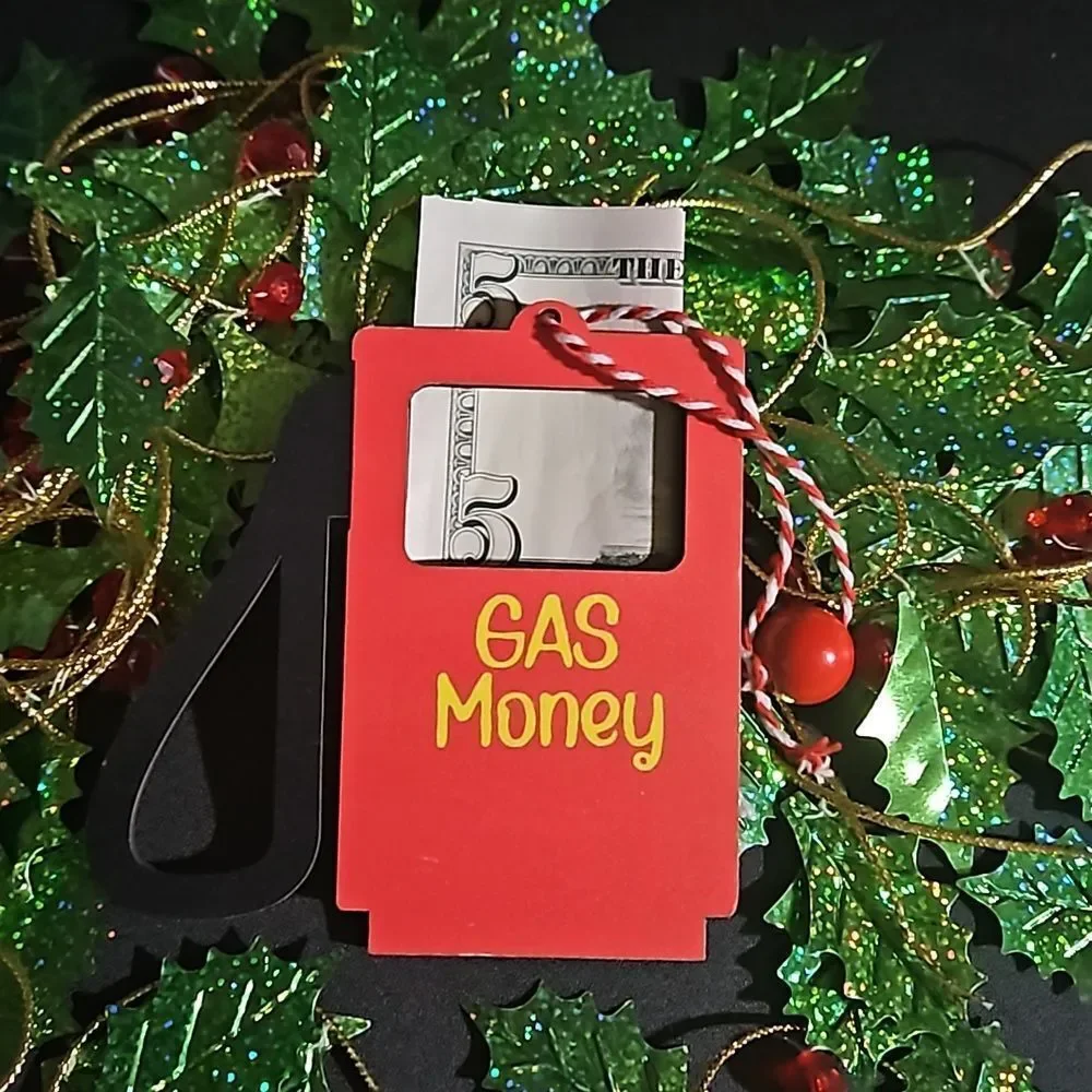 Wooden, Money / Bill Holder Ornament  in the Shape of a Gas Pump NWOT